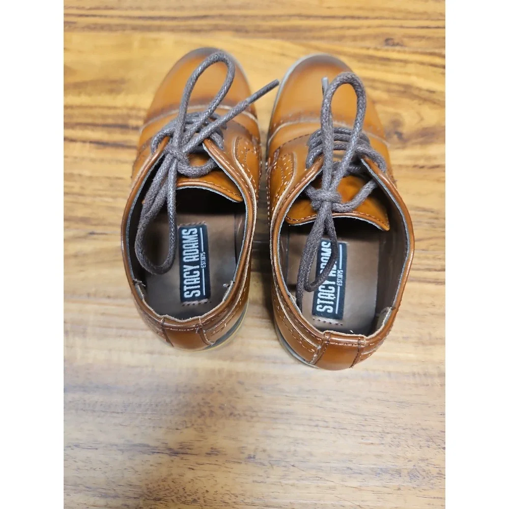 STACY ADAMS 'Madison' Cap Toe Lace Up Boys Shoes Size 7M Brown Church Dress Up